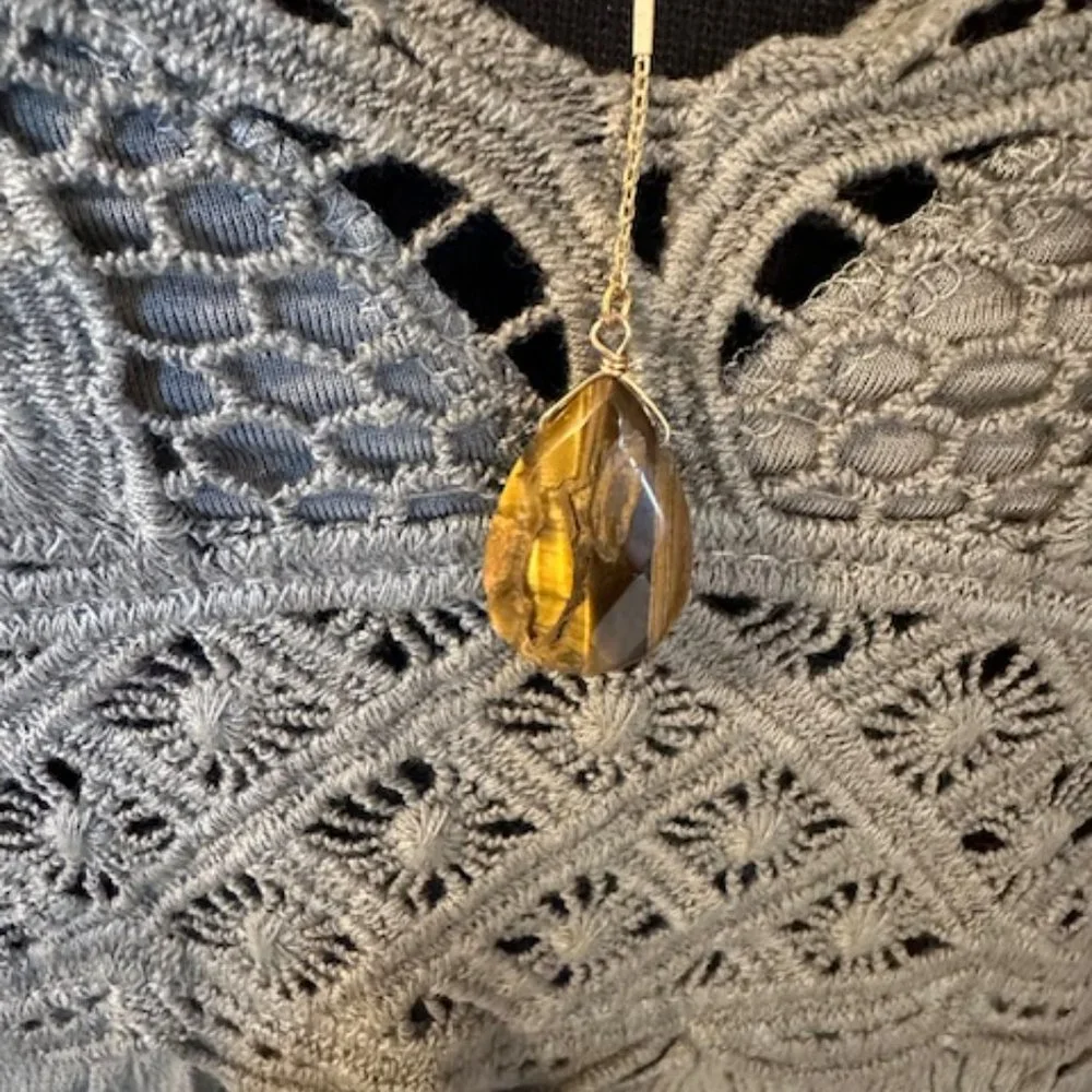 Tiger Teardrop Natural Stone Y Necklace 2027 NWT Boutique - Picture 7 of 10